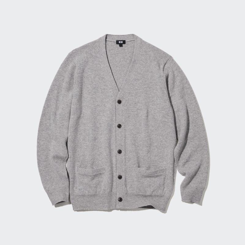 Cardigan Uniqlo Premium Lambswool V-neck Long-sleeve Homme Grise | 2864842
