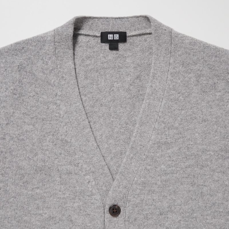 Cardigan Uniqlo Premium Lambswool V-neck Long-sleeve Homme Grise | 2864842