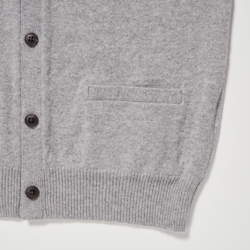 Cardigan Uniqlo Premium Lambswool V-neck Long-sleeve Homme Grise | 2864842