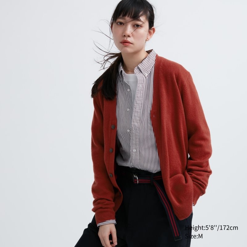 Cardigan Uniqlo Premium Lambswool V-neck Long-sleeve Homme Rouge | 770941