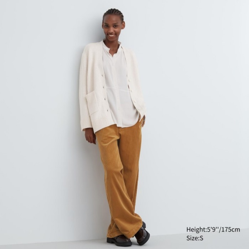 Cardigan Uniqlo Soft Knit V-Neck Flare Long-Sleeve Femme Blanche | 3043954