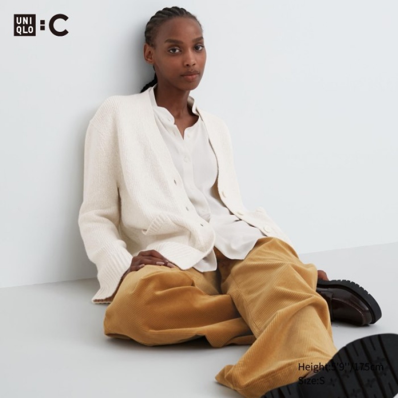 Cardigan Uniqlo Soft Knit V-Neck Flare Long-Sleeve Femme Blanche | 3043954