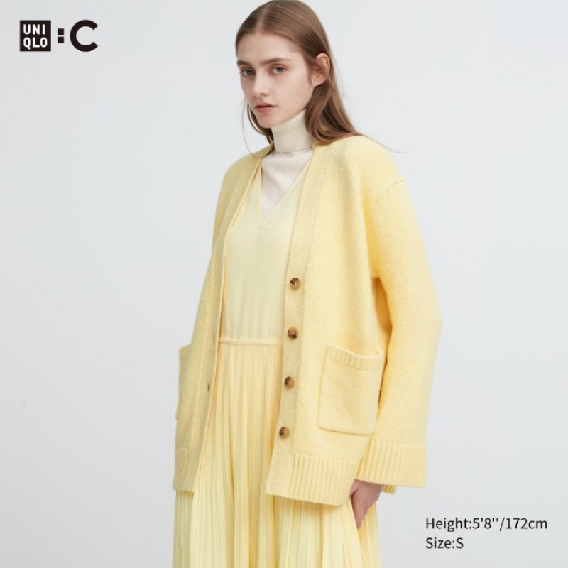 Cardigan Uniqlo Soft Knit V-Neck Flare Long-Sleeve Femme Jaune | 9601063