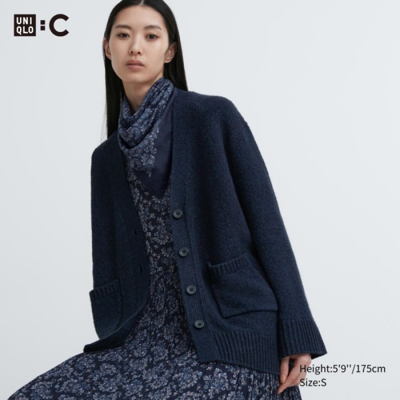 Cardigan Uniqlo Soft Knit V-Neck Flare Long-Sleeve Femme Bleu Marine | 6329552