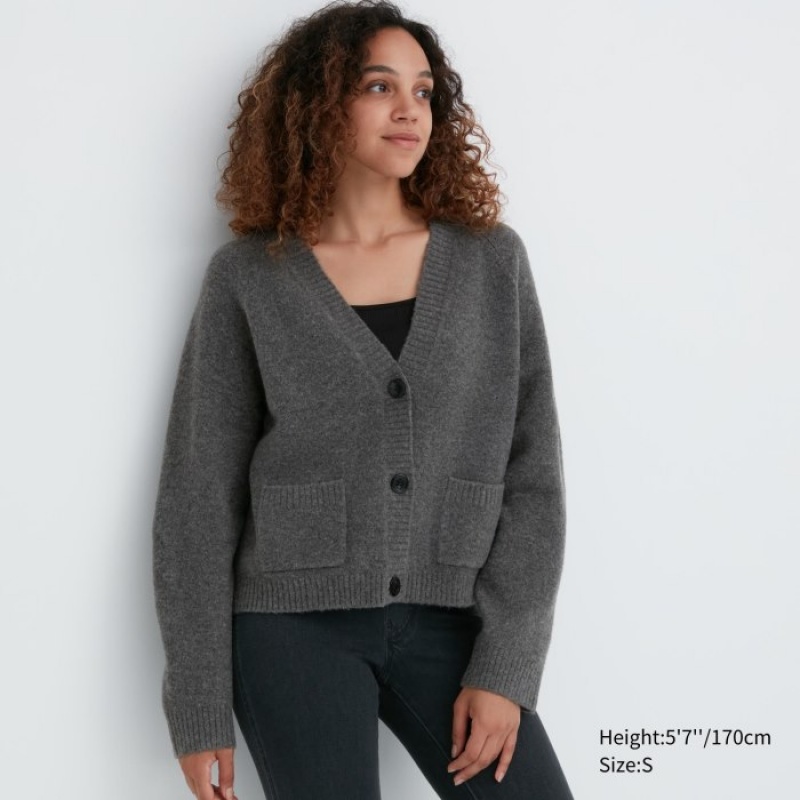 Cardigan Uniqlo Souffle Yarn Short Femme Grise | 4259348