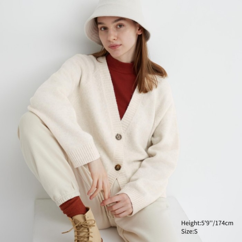 Cardigan Uniqlo Souffle Yarn Short Femme Blanche | 1426180