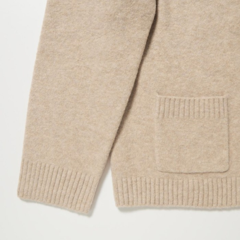 Cardigan Uniqlo Souffle Yarn Short Femme Beige | 402092