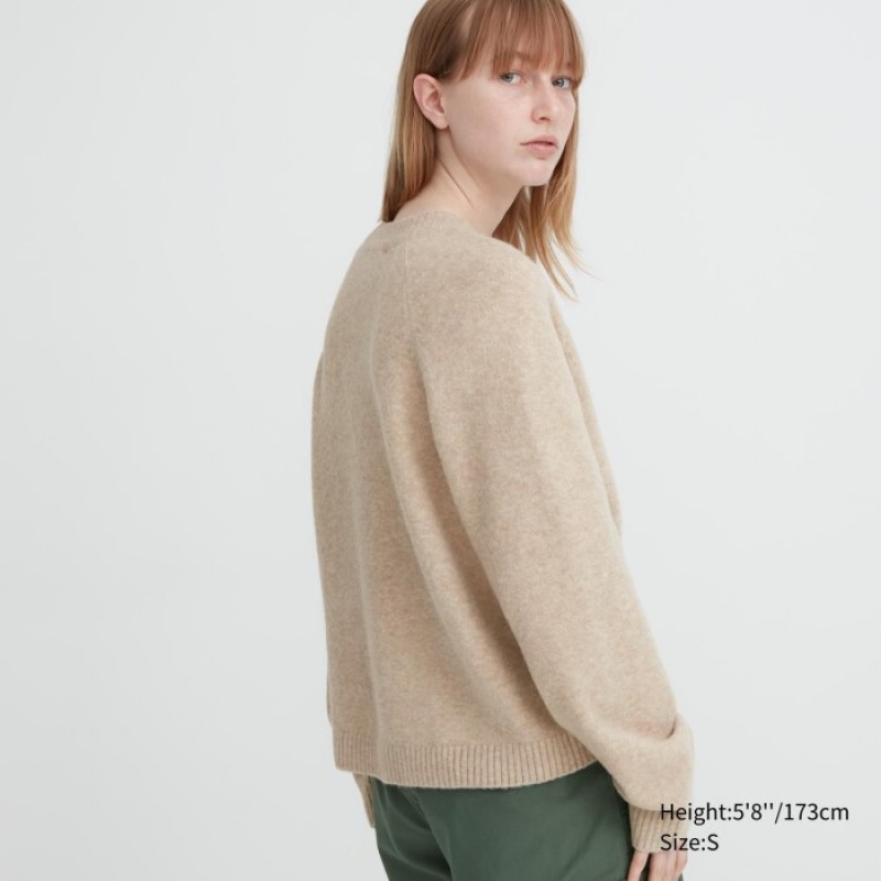 Cardigan Uniqlo Souffle Yarn Short Femme Beige | 402092
