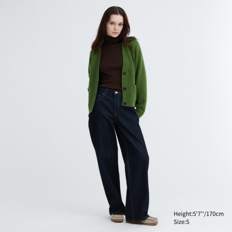 Cardigan Uniqlo Souffle Yarn Short Femme Vert | 7280907