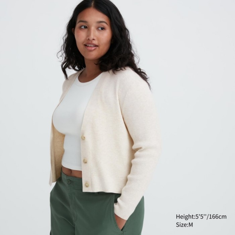 Cardigan Uniqlo Washable Knit Ribbed Long-Sleeve Femme Blanche | 2955183