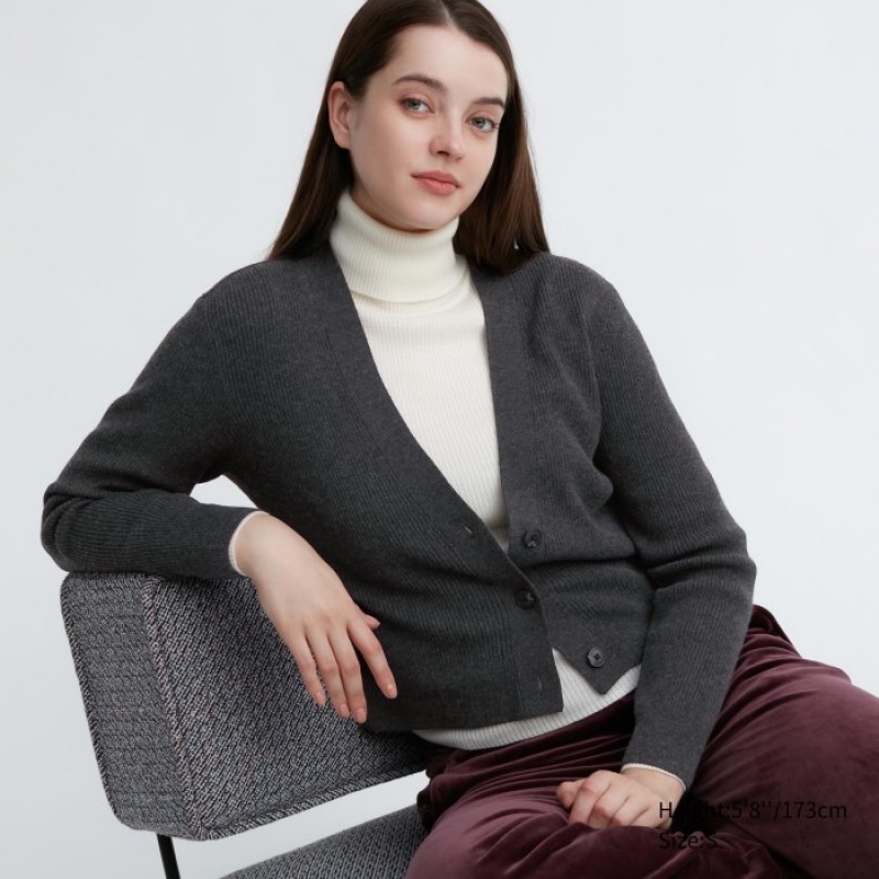 Cardigan Uniqlo Washable Knit Ribbed Long-Sleeve Femme Grise | 3423600