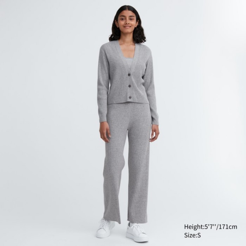 Cardigan Uniqlo Washable Knit Ribbed Long-Sleeve Femme Grise | 2964597