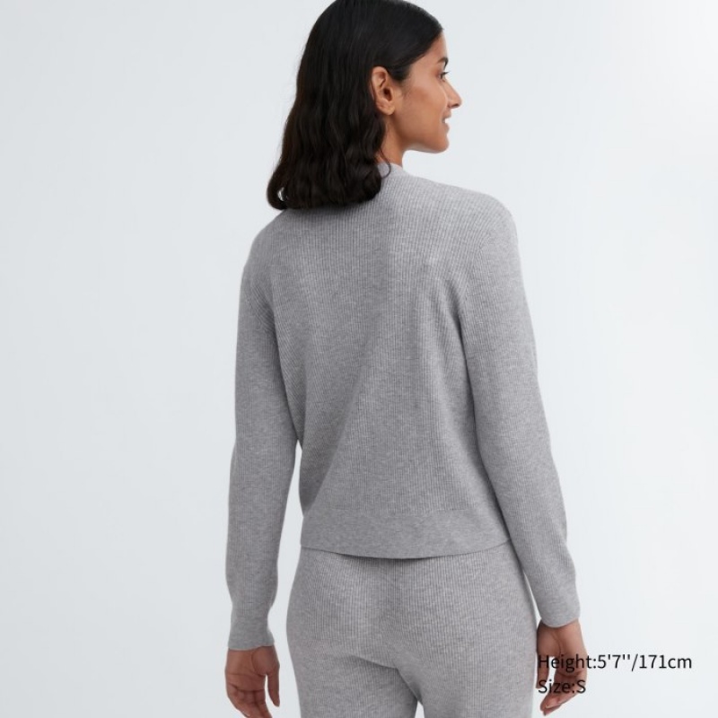 Cardigan Uniqlo Washable Knit Ribbed Long-Sleeve Femme Grise | 2964597
