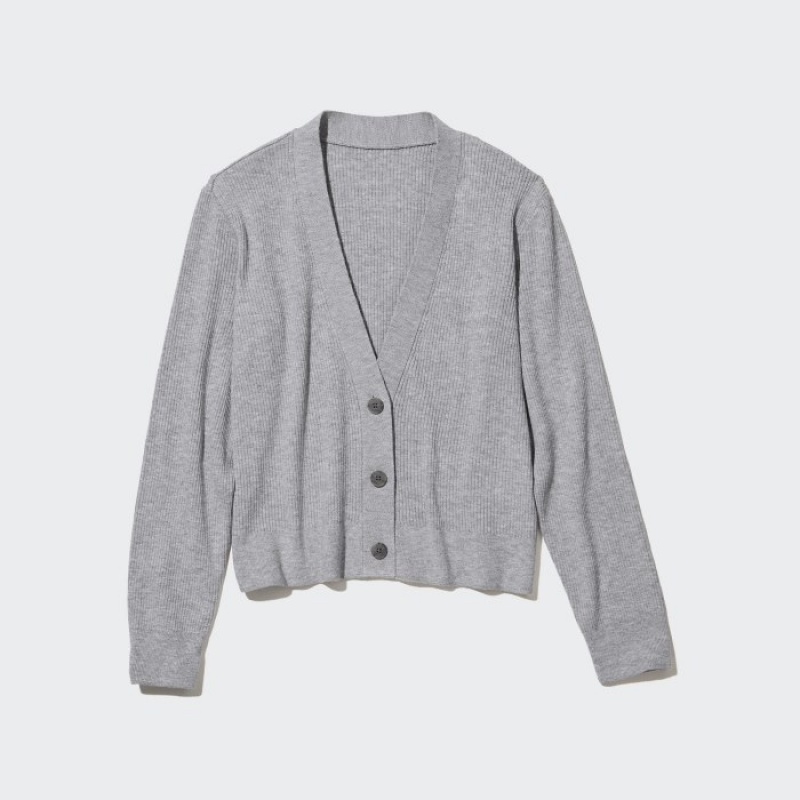 Cardigan Uniqlo Washable Knit Ribbed Long-Sleeve Femme Grise | 2964597