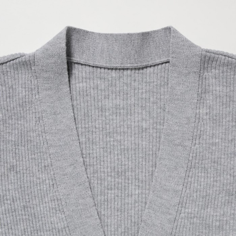 Cardigan Uniqlo Washable Knit Ribbed Long-Sleeve Femme Grise | 2964597