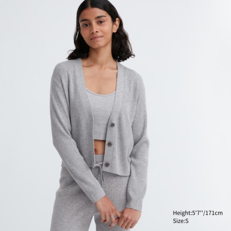 Cardigan Uniqlo Washable Knit Ribbed Long-Sleeve Femme Grise | 2964597
