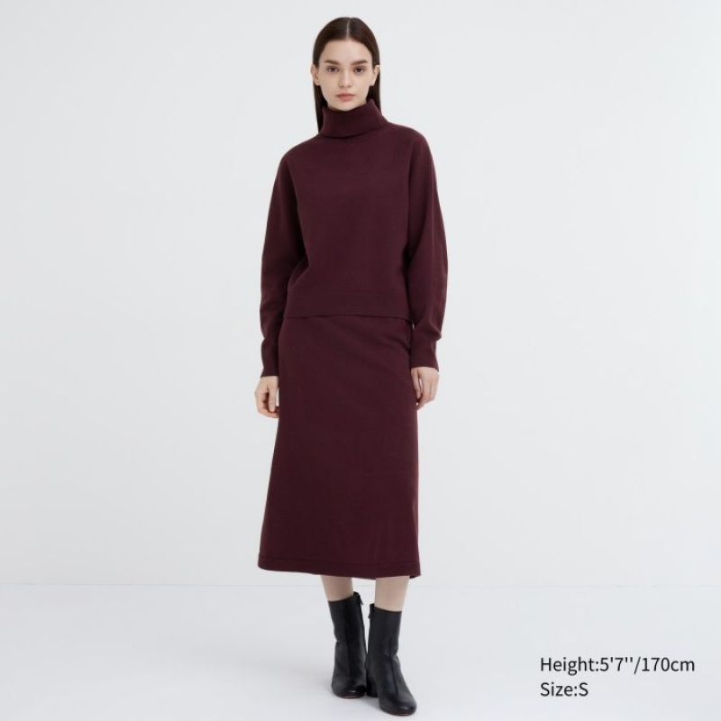 Chandails Uniqlo 3D Knit Souffle Yarn Long-Sleeve Femme Bordeaux | 5562167