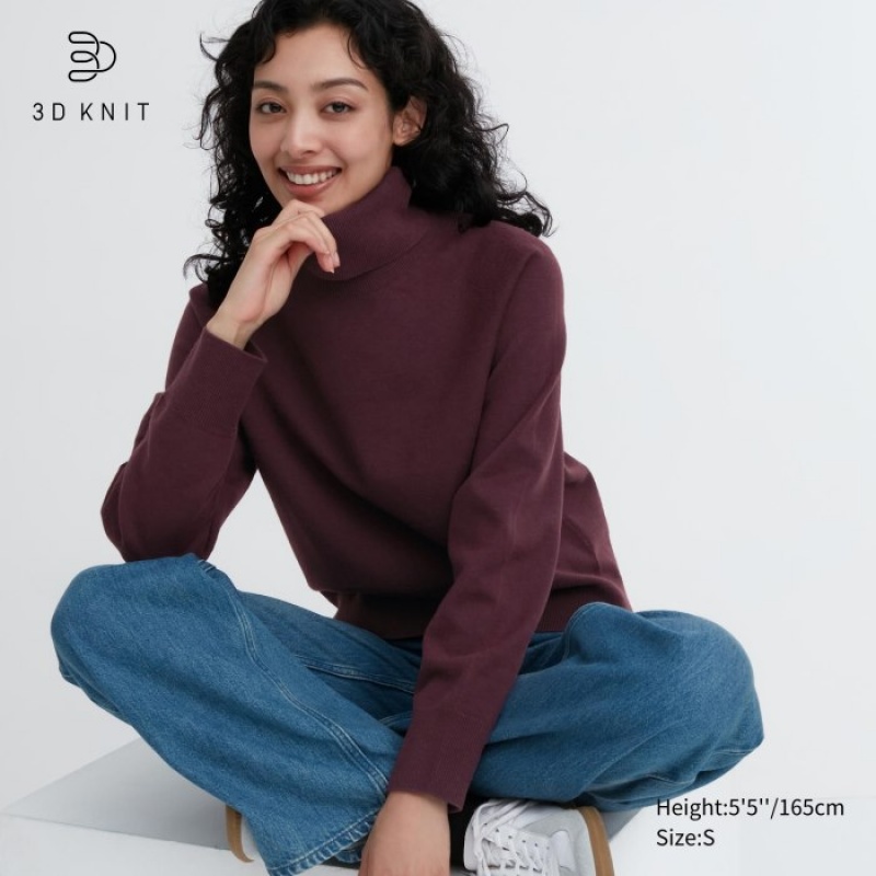 Chandails Uniqlo 3D Knit Souffle Yarn Long-Sleeve Femme Bordeaux | 5562167