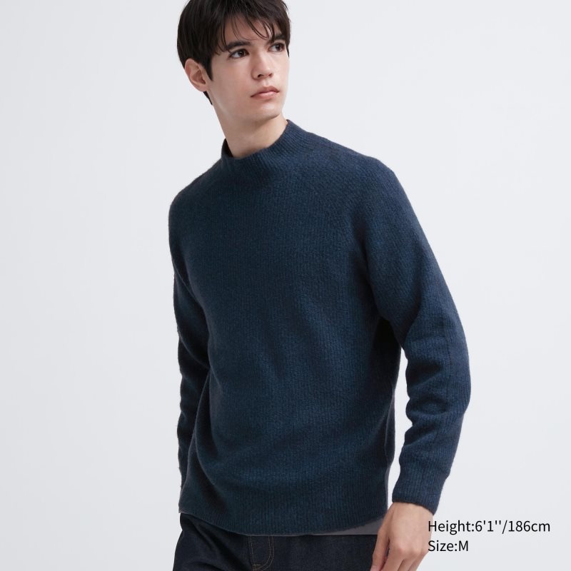 Chandails Uniqlo 3d Knit Souffle Yarn Mock Neck Homme Bleu | 3886652