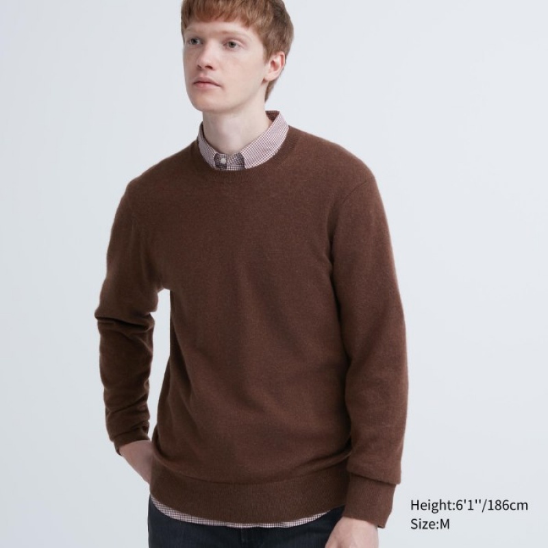 Chandails Uniqlo Cashmere Crew Neck Long-sleeve Femme Marron | 4763991