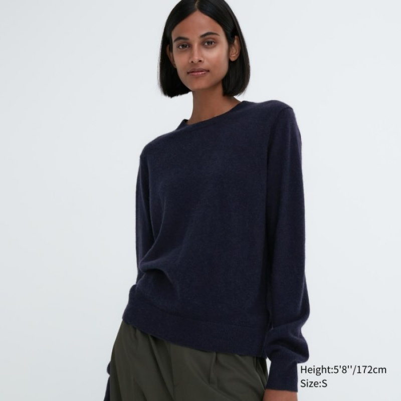 Chandails Uniqlo Cashmere Crew Neck Long-sleeve Femme Bleu Marine | 6897988