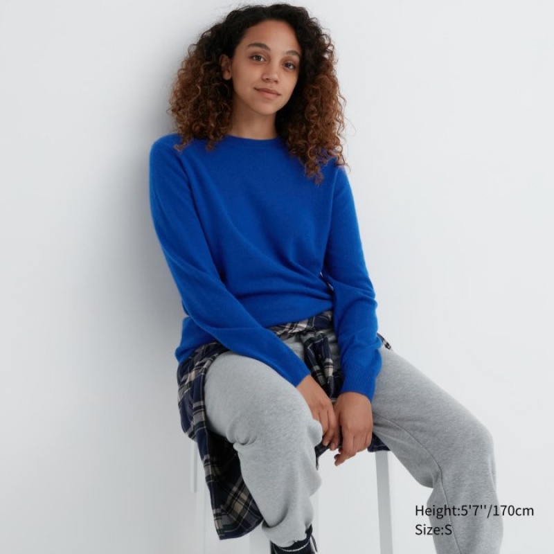 Chandails Uniqlo Cashmere Crew Neck Long-sleeve Femme Bleu | 9400175