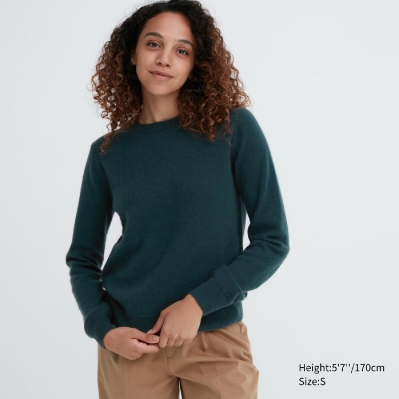 Chandails Uniqlo Cashmere Crew Neck Long-sleeve Femme Vert | 5424129