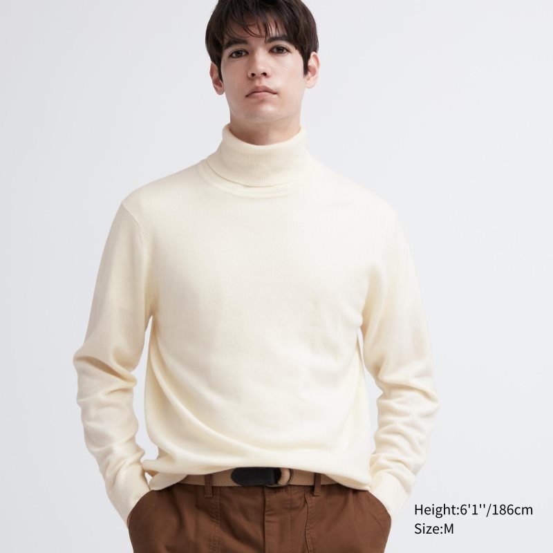 Chandails Uniqlo Cashmere Turtleneck Long-sleeve Homme Blanche | 3475619