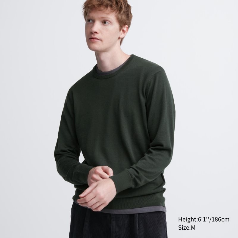 Chandails Uniqlo Extra Fine Merino Crew Neck Homme Vert Olive | 8050527