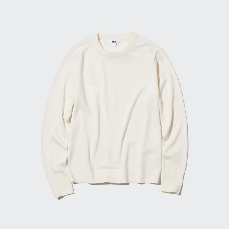 Chandails Uniqlo Extra Fine Merino Crew Neck Long-Sleeve Femme Blanche | 3375569