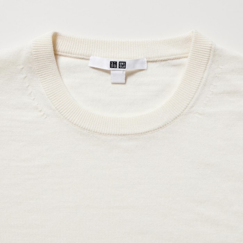 Chandails Uniqlo Extra Fine Merino Crew Neck Long-Sleeve Femme Blanche | 3375569