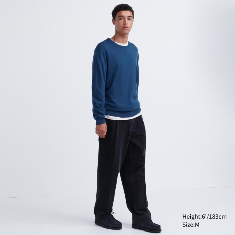 Chandails Uniqlo Extra Fine Merino Crew Neck Long-Sleeve Femme Bleu | 517632