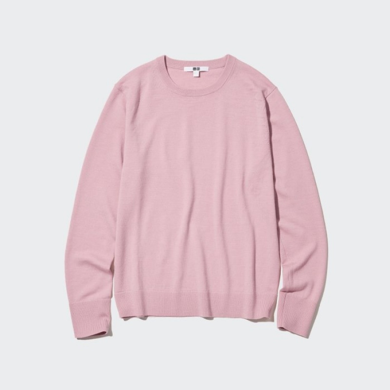 Chandails Uniqlo Extra Fine Merino Crew Neck Long-Sleeve Femme Rouge | 648741