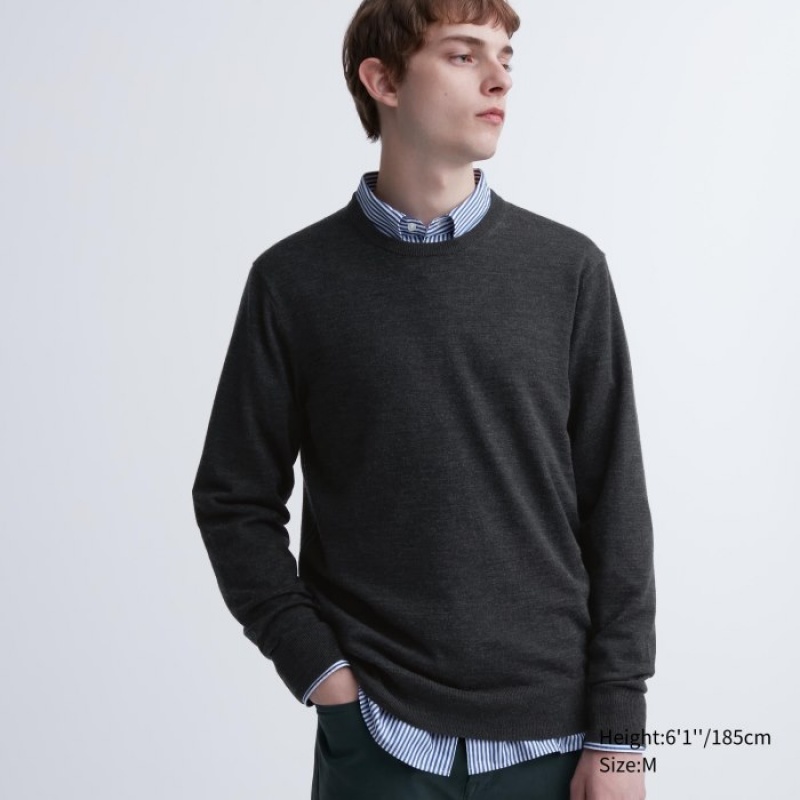 Chandails Uniqlo Extra Fine Merino Crew Neck Long-Sleeve Femme Grise | 734350