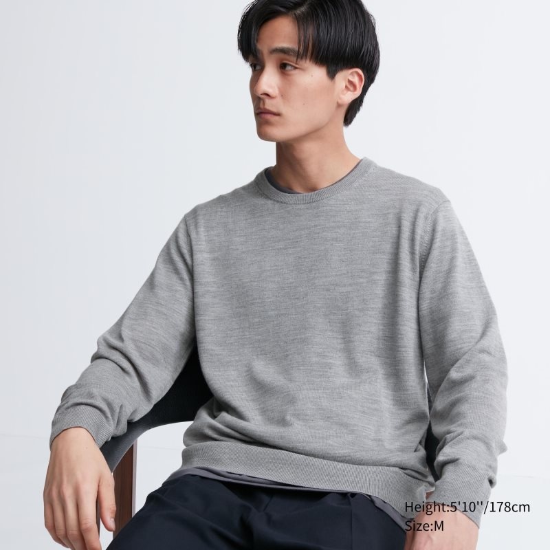 Chandails Uniqlo Extra Fine Merino Crew Neck Homme Grise | 6601740