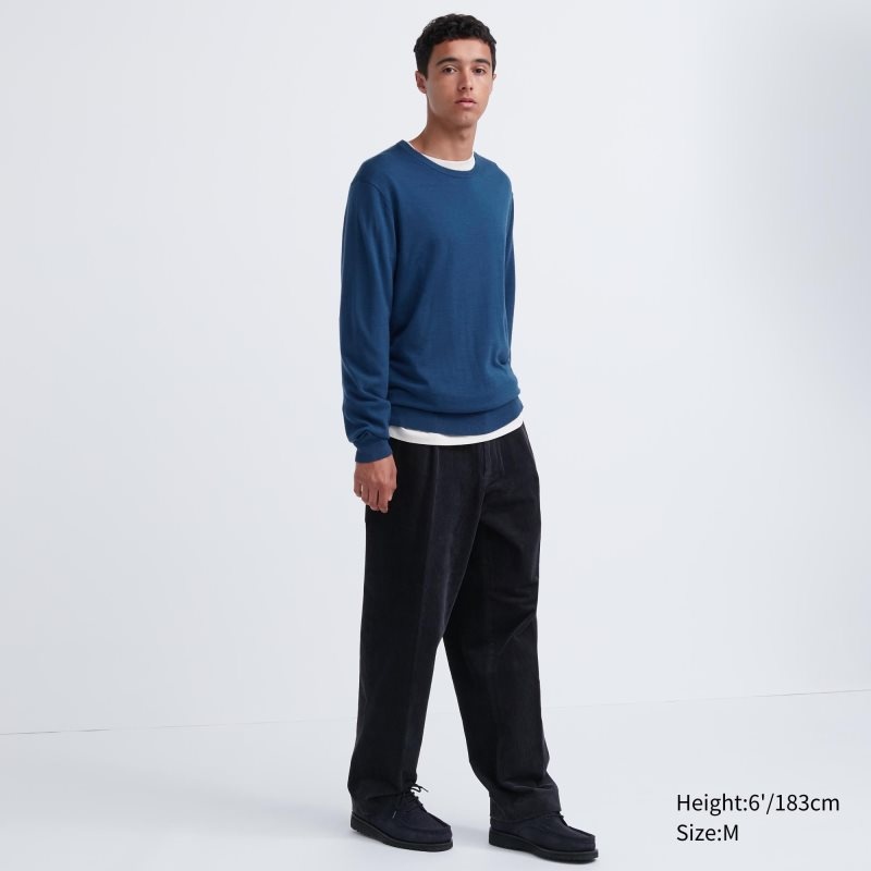 Chandails Uniqlo Extra Fine Merino Crew Neck Homme Bleu | 9787659