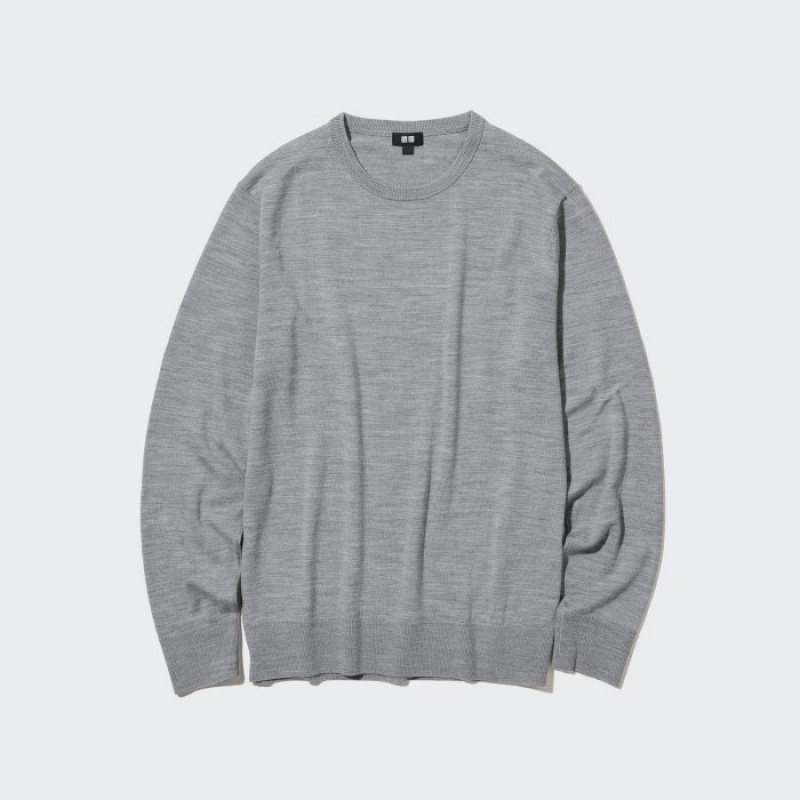 Chandails Uniqlo Extra Fine Merino Crew Neck Long-Sleeve Femme Grise | 7968296
