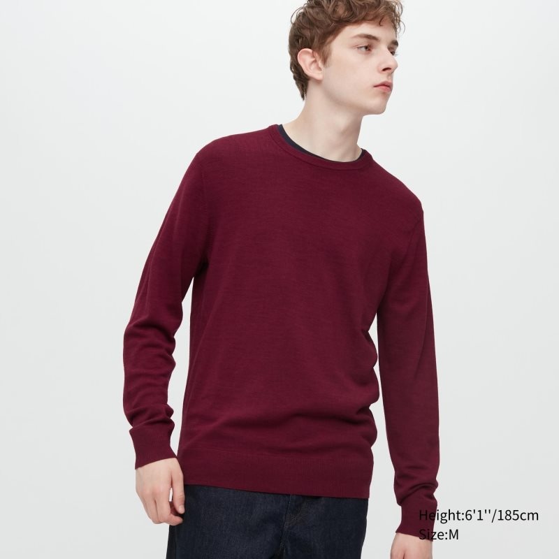 Chandails Uniqlo Extra Fine Merino Crew Neck Homme Bordeaux | 6493248