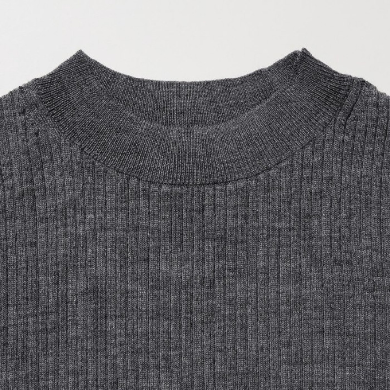 Chandails Uniqlo Extra Fine Merino Ribbed Mock Neck Half-Sleeve Femme Grise | 1853962