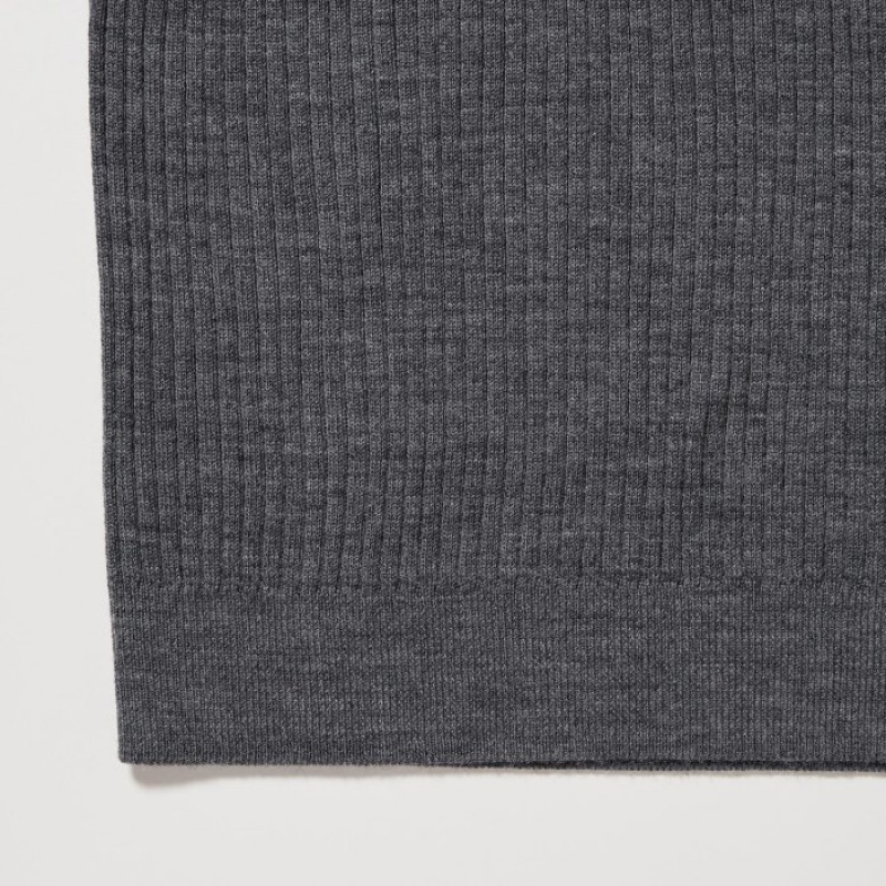 Chandails Uniqlo Extra Fine Merino Ribbed Mock Neck Half-Sleeve Femme Grise | 1853962
