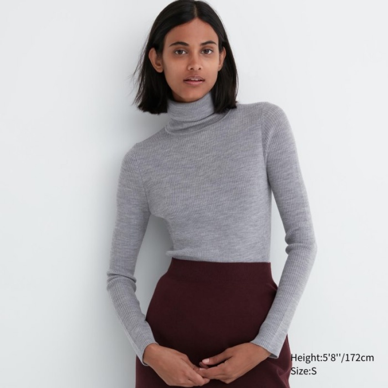 Chandails Uniqlo Extra Fine Merino Ribbed Turtleneck Long-Sleeve Femme Grise | 1169434
