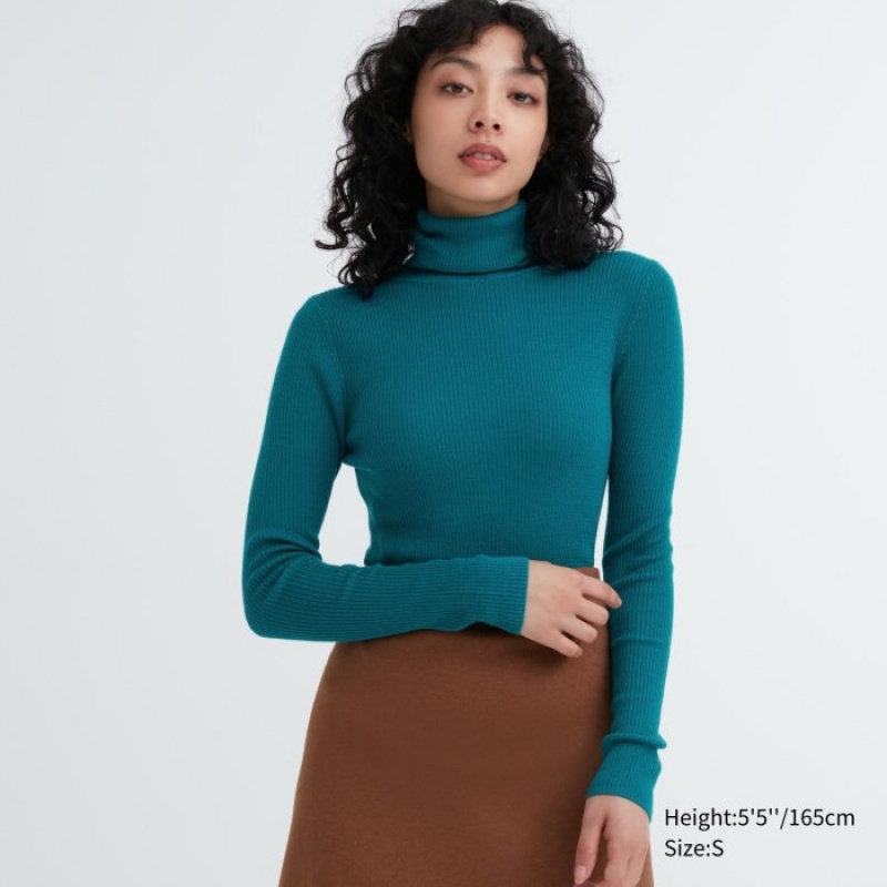 Chandails Uniqlo Extra Fine Merino Ribbed Turtleneck Long-Sleeve Femme Bleu | 1656082