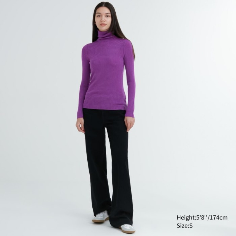 Chandails Uniqlo Extra Fine Merino Ribbed Turtleneck Long-Sleeve Femme Rouge | 9834648