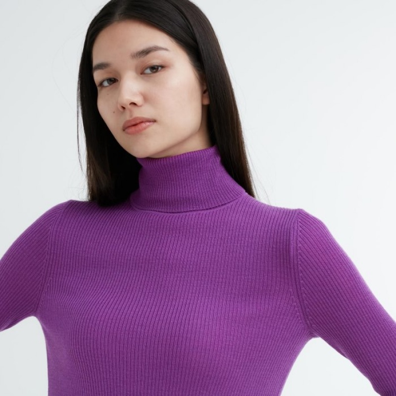 Chandails Uniqlo Extra Fine Merino Ribbed Turtleneck Long-Sleeve Femme Rouge | 9834648