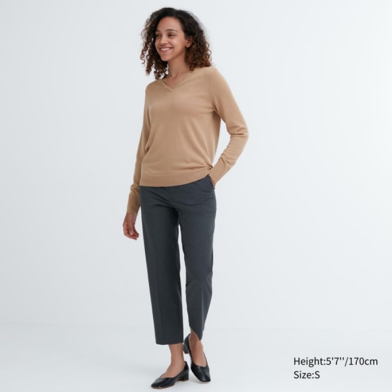 Chandails Uniqlo Extra Fine Merino V-Neck Long-Sleeve Femme Rose | 7864659