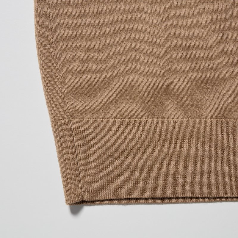 Chandails Uniqlo Extra Fine Merino V-neck Homme Beige | 1637263