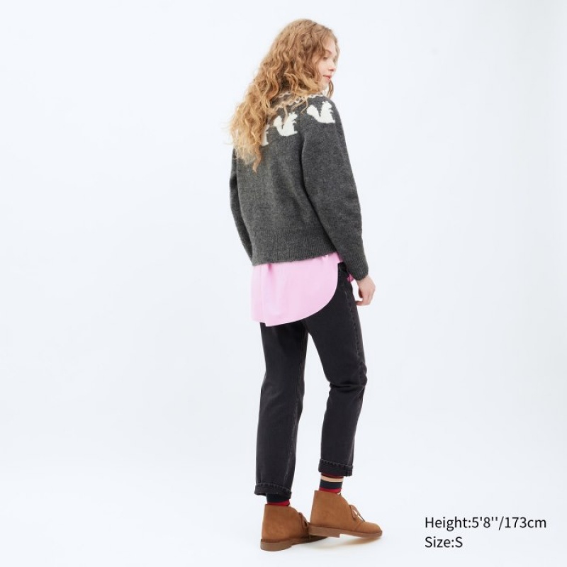 Chandails Uniqlo Jacquard Crew Neck Long-Sleeve Femme Bleu | 6532986
