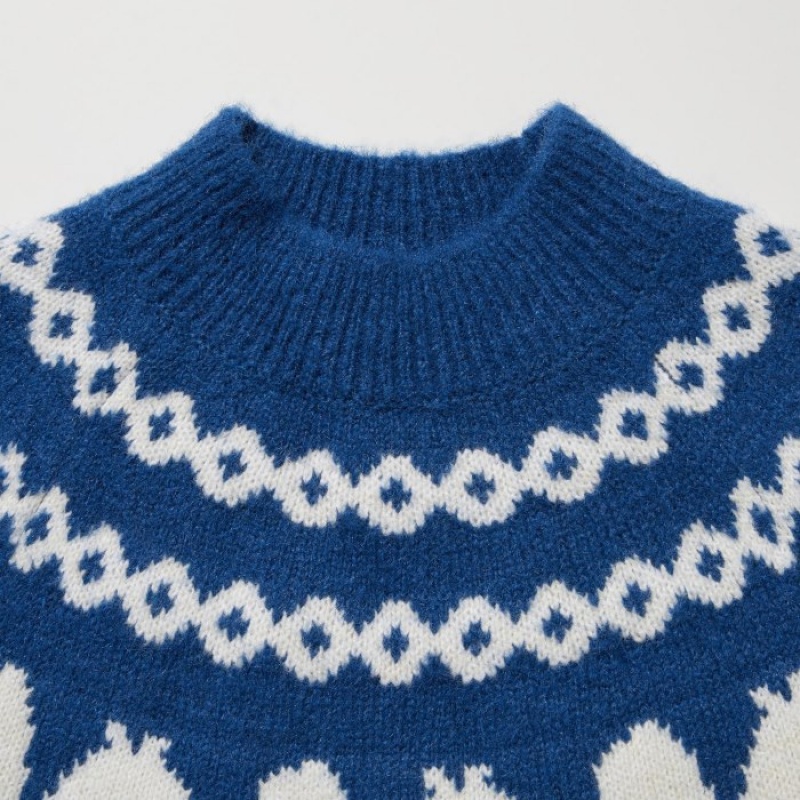 Chandails Uniqlo Jacquard Crew Neck Long-Sleeve Femme Bleu | 6532986