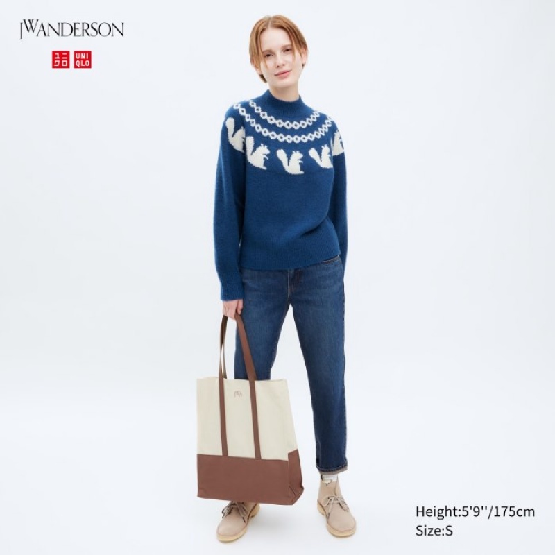 Chandails Uniqlo Jacquard Crew Neck Long-Sleeve Femme Bleu | 6532986