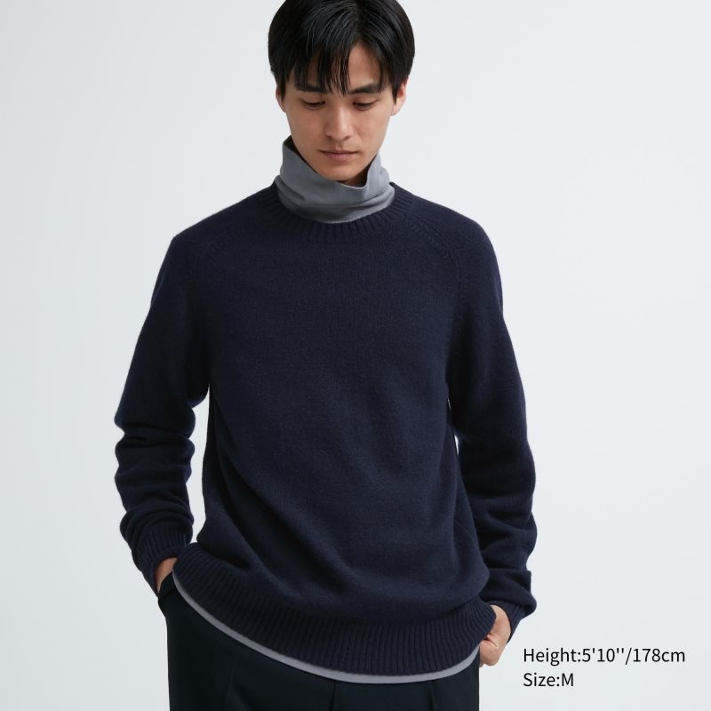 Chandails Uniqlo Premium Lambswool Crew Neck Long Sleeve Homme Bleu Marine | 4381818